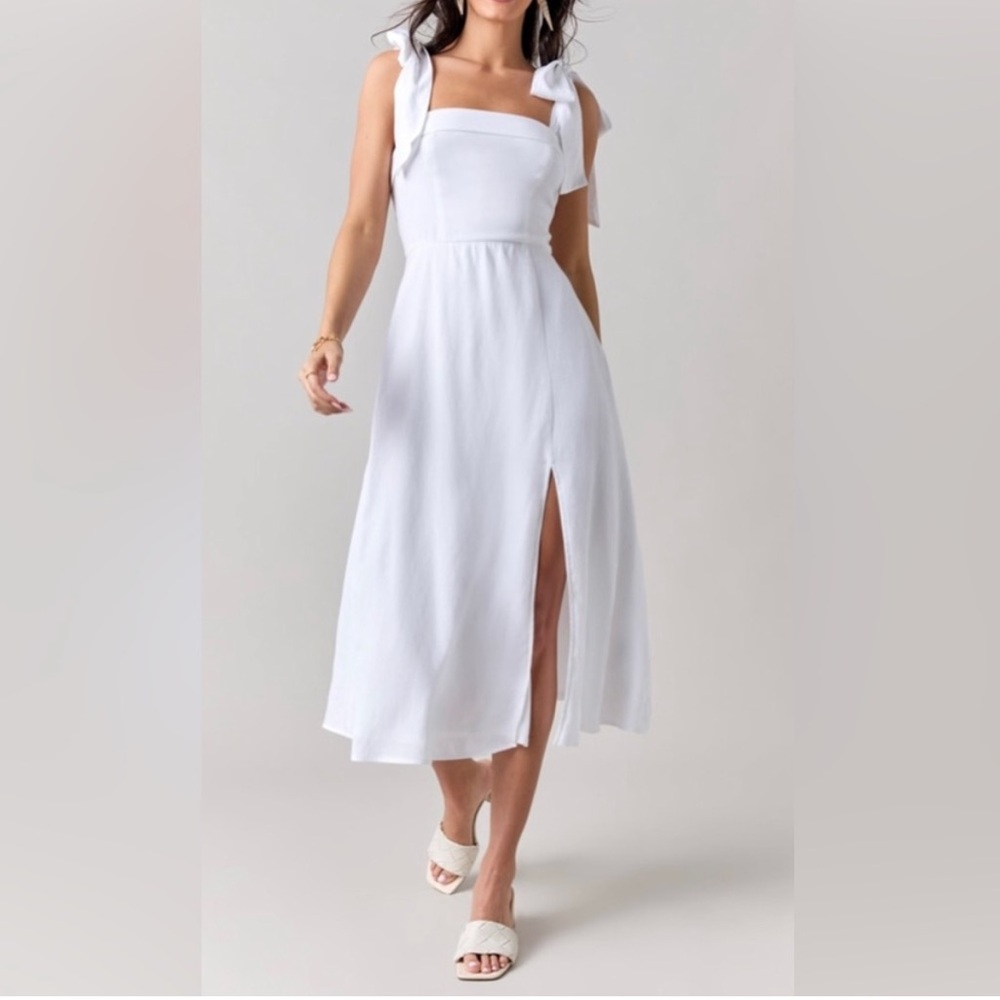 Miami for Francescas Zoe Tie Shoulder White Midi Dress